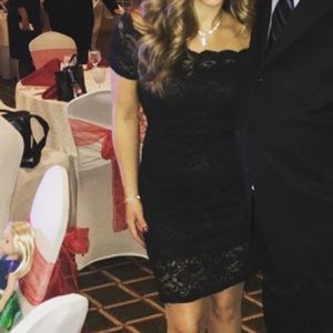 Black lace off the shoulder dress